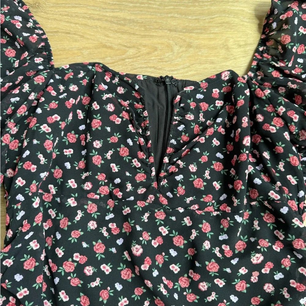 Revolve- More to Come Floral Black Dress size small pink denim - Picture 4 of 5